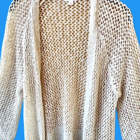 Xhilaration Boho Cardigan Sweater Cream Crochet Open Front Festival - Picture 5 of 13